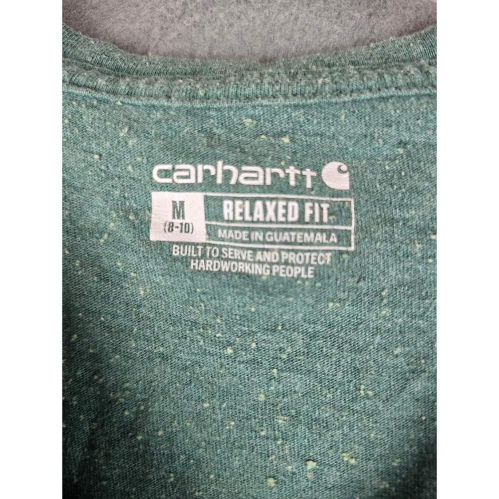 Carhartt Women's Medium Green Long Sleeve T-Shirt Loose Fit Sleeve Logo Workwear - Picture 3 of 7